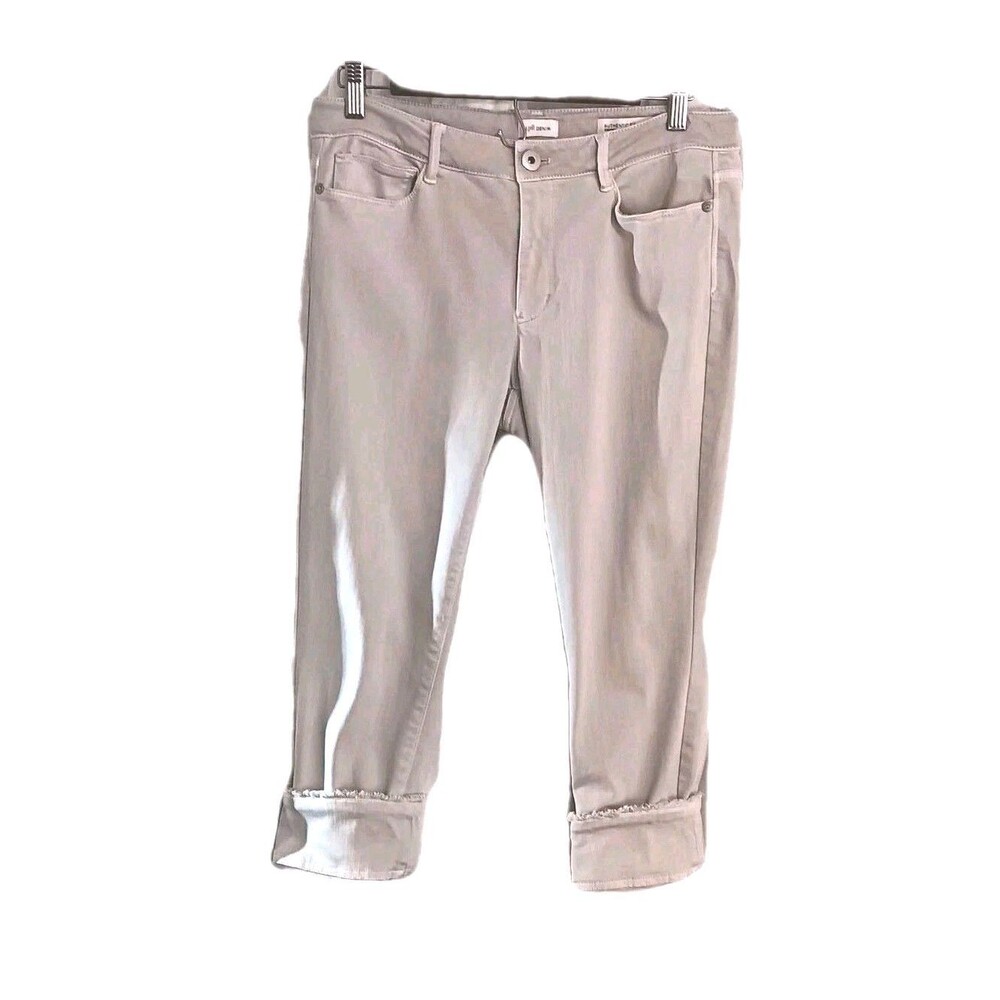 j jill Authentic Fit Denim Tan Cropped Jeans Raw Hem 5 Pocket Sz 6